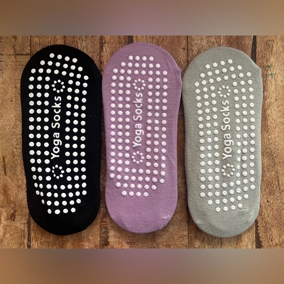 3 Pair Yoga Pilates Reformer Ballet Strap Grip Socks Non-Slip Purple Black Grey - Picture 9 of 10